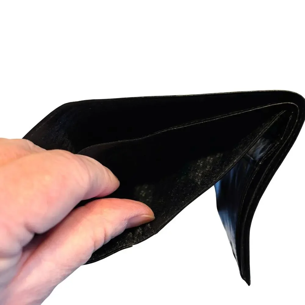 Vintage black eel skin buttery soft leather wallet billfold trifold style 80s